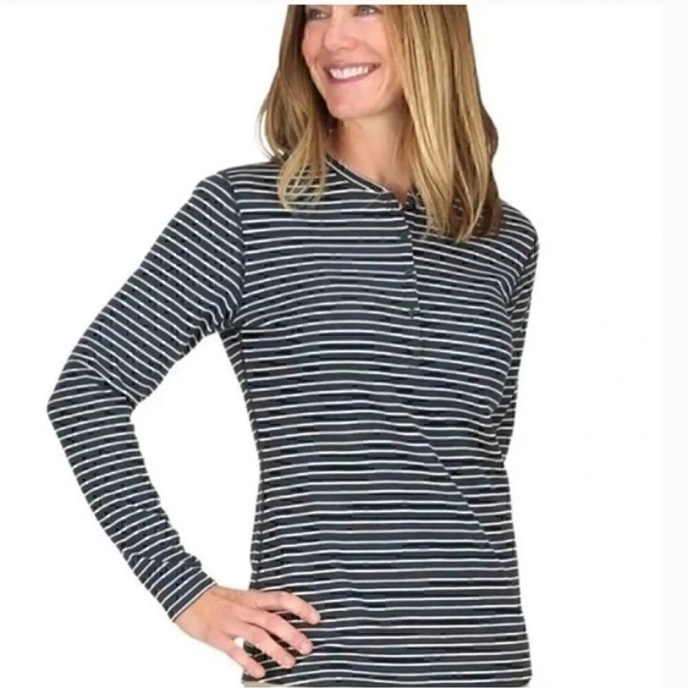 Simms Womens Top Medium Drifter Henley Striped Long Sleeve fishing